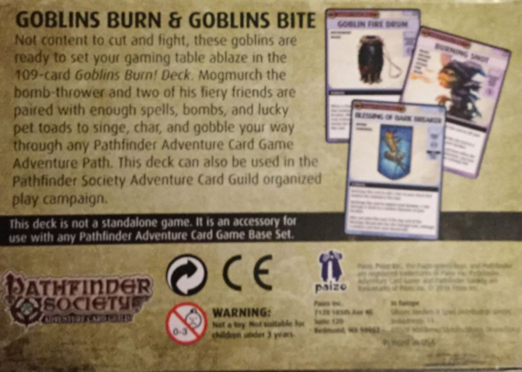 Pathfinder Adventure Card Game: Goblins Burn! Class Deck by Tanis O’Connor B  board game collectible [Barcode 9781601258816] - Main Image 2