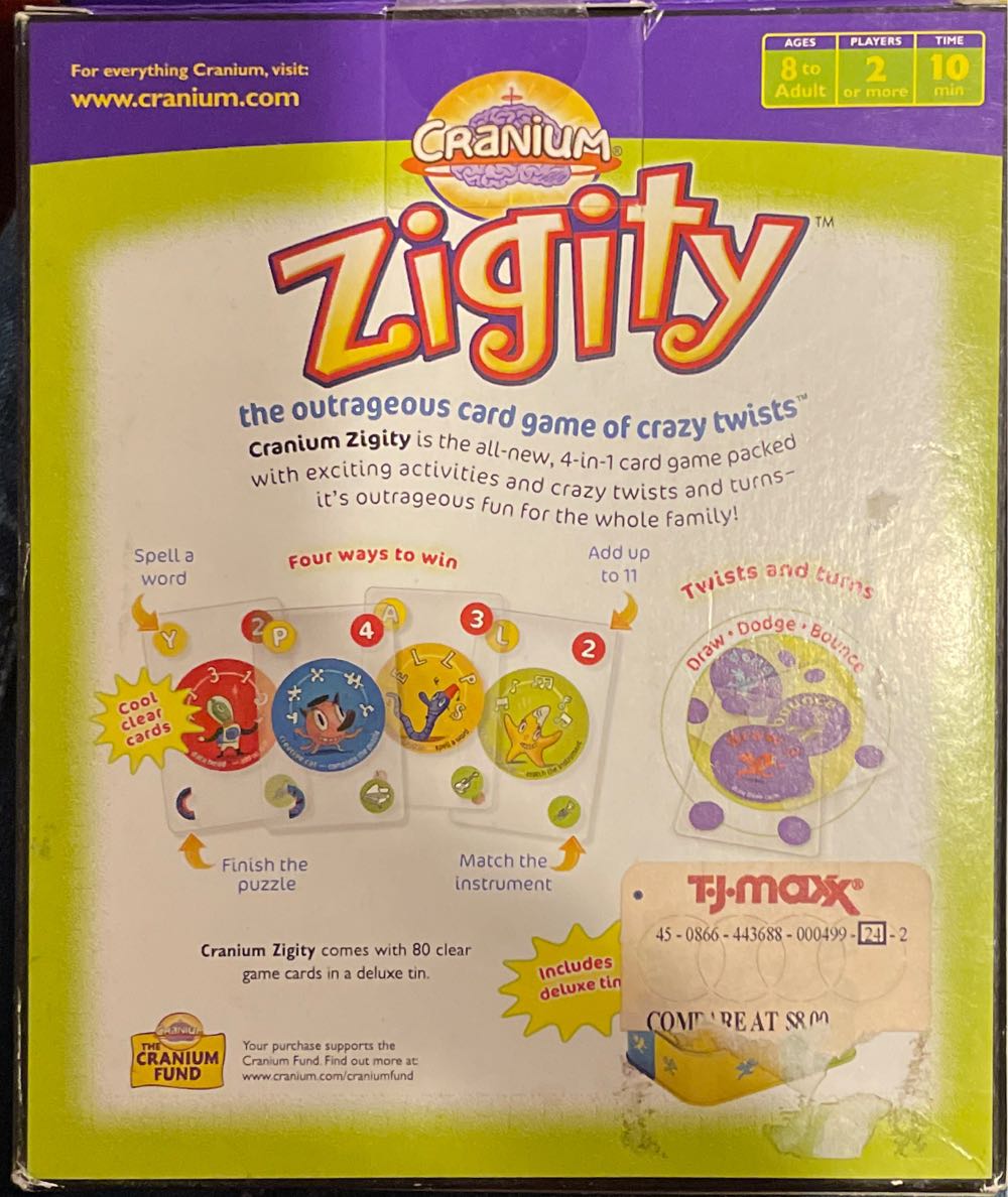 Cranium Zigity Card Game in a Display Tin,In Box Vacation Family Game Night  board game collectible [Barcode 9781893028647] - Main Image 2