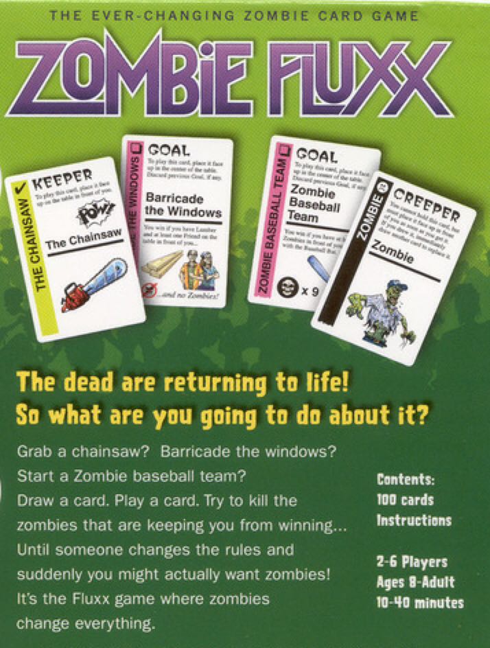Fluxx: Zombie  (2-6) board game collectible [Barcode 9781929780662] - Main Image 2