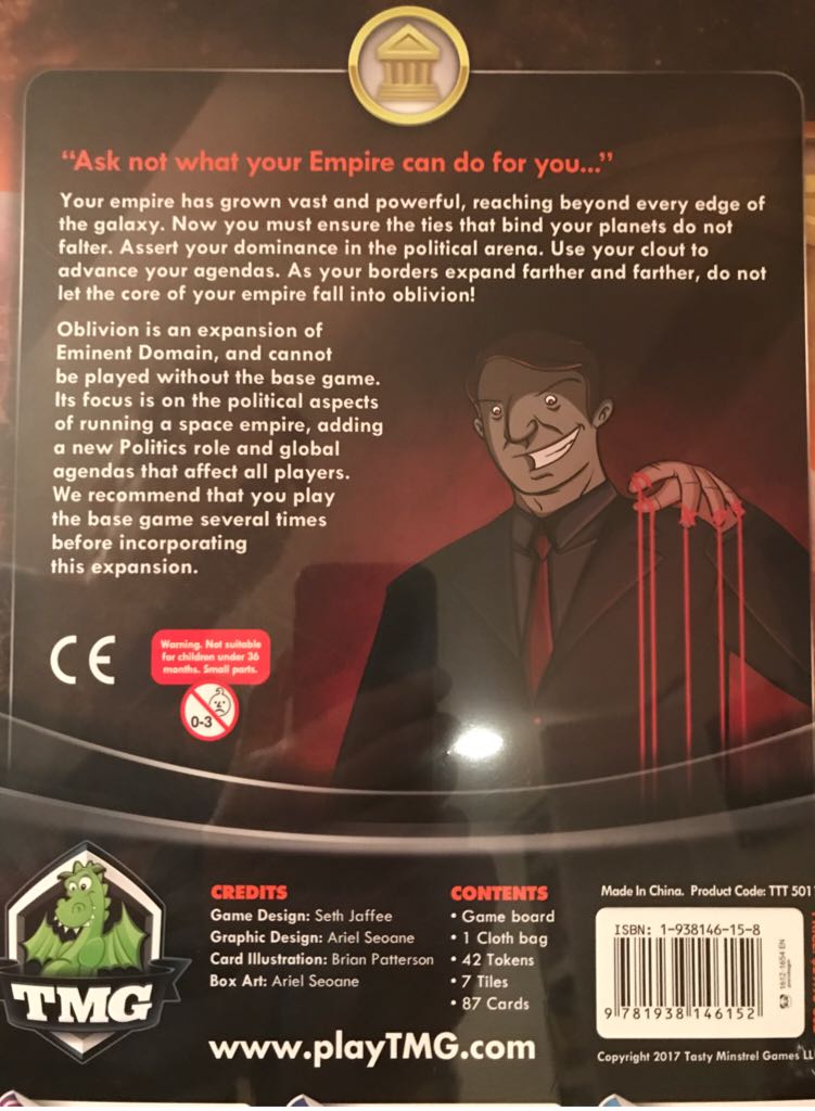 Eminent Domain: Oblivion  (2-5) board game collectible [Barcode 9781938146152] - Main Image 2