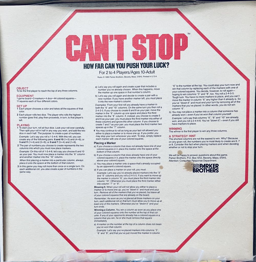 Can’t Stop  (2-4) board game collectible - Main Image 3