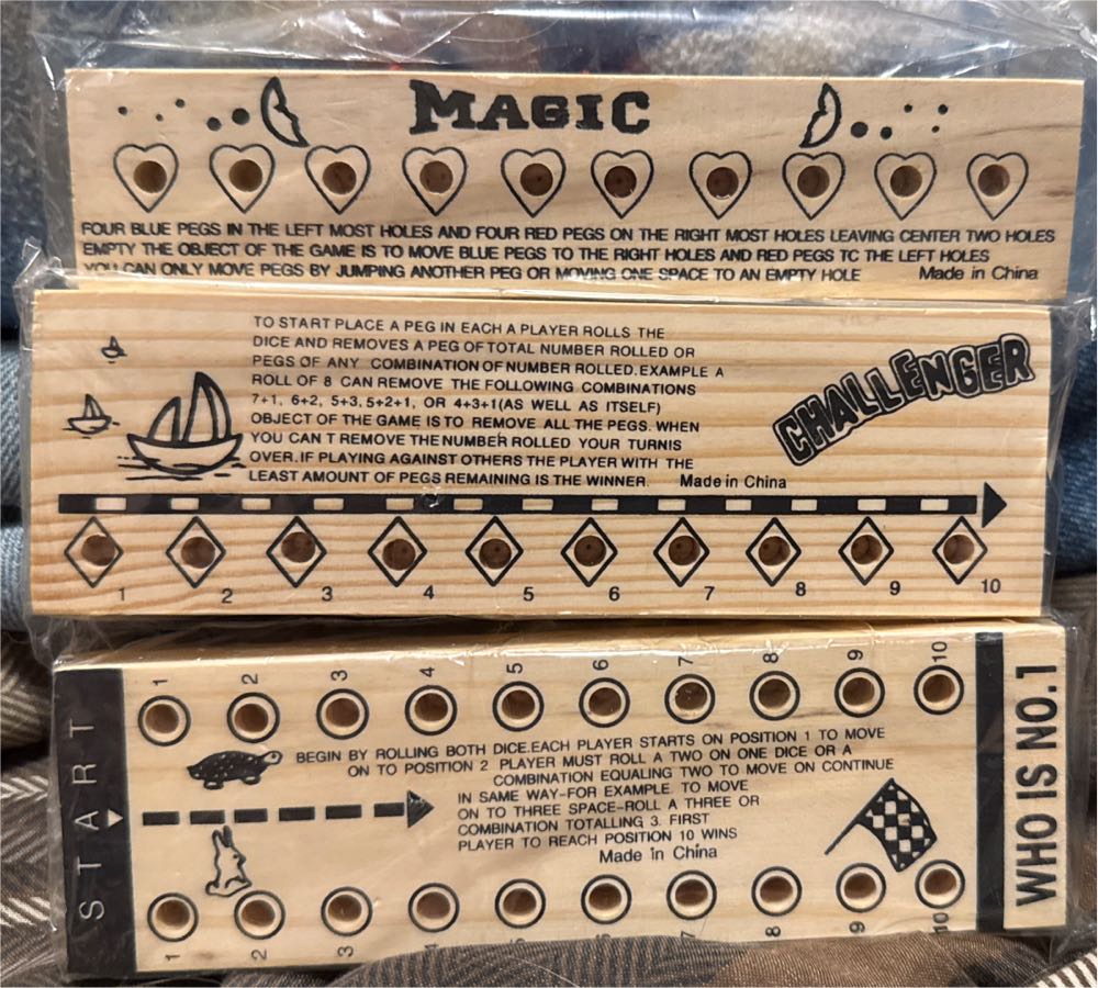 Mind Teasers Set Of 7 Wooden Brain Puzzle Colored Pegs Red Storage Tin  board game collectible [Barcode 490400909230] - Main Image 2