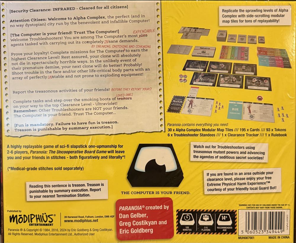 Paranoia: The Uncooperative Board Game Strategic Betrayal & Survival In Alpha Complex Great For Game Night With Adults Ages 14 2-6 Players 120 Min Playtime Made By Modiphius Entertainment  board game collectible [Barcode 5060523349449] - Main Image 3