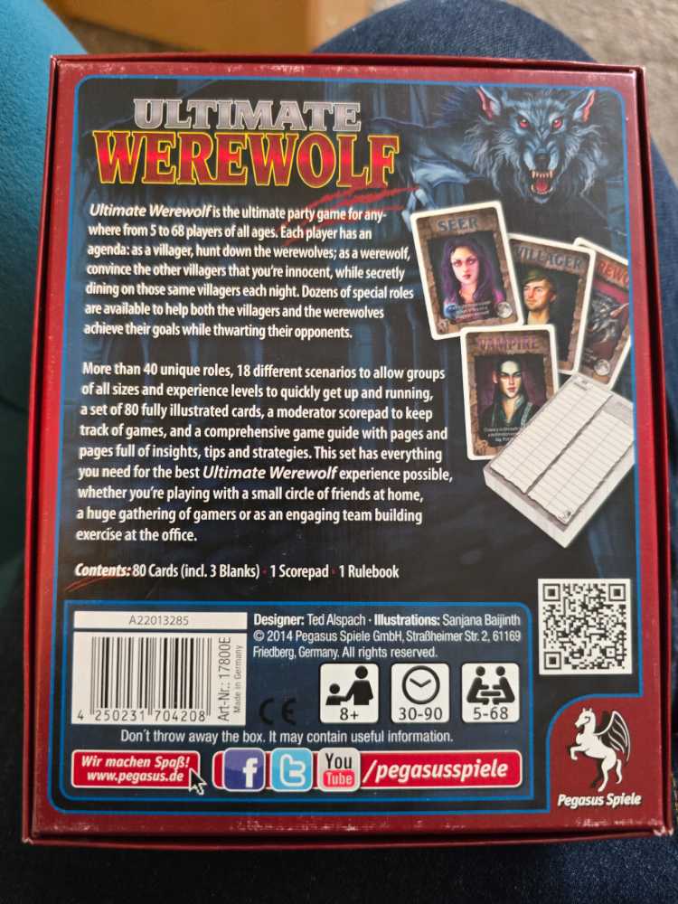Pegasus Ultimate Werewolf Pegasus Spiele Party By Ted Alspach English Edition Edition BRING AND BUY   board game collectible [Barcode 4250231704208] - Main Image 2