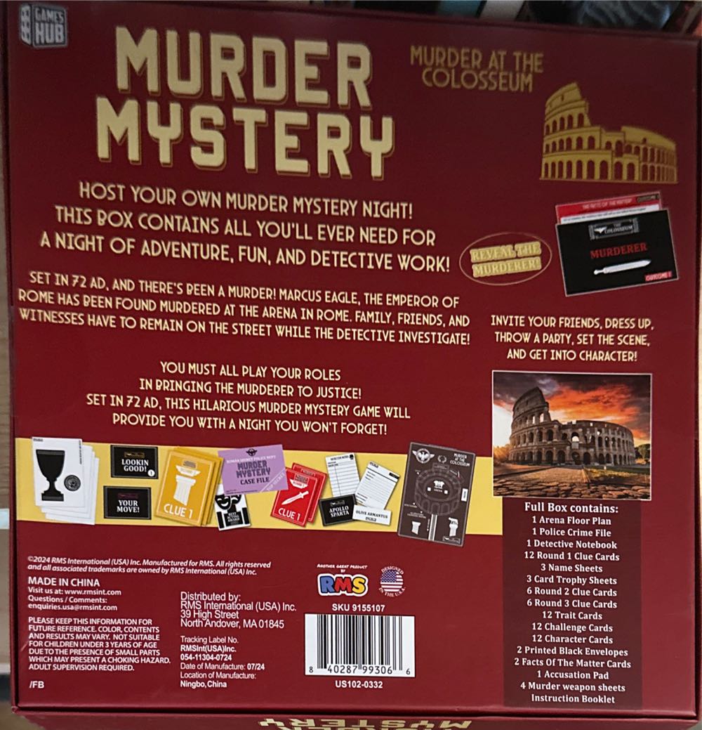 Murder Mystery Murder At The Colosseum   board game collectible - Main Image 2