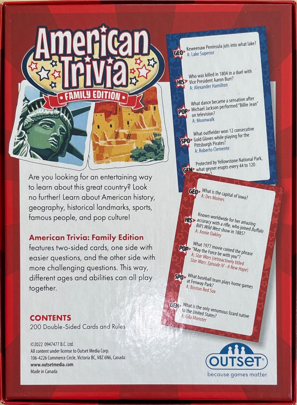 American Trivia Family Edition  (2+) board game collectible [Barcode 625012180207] - Main Image 2