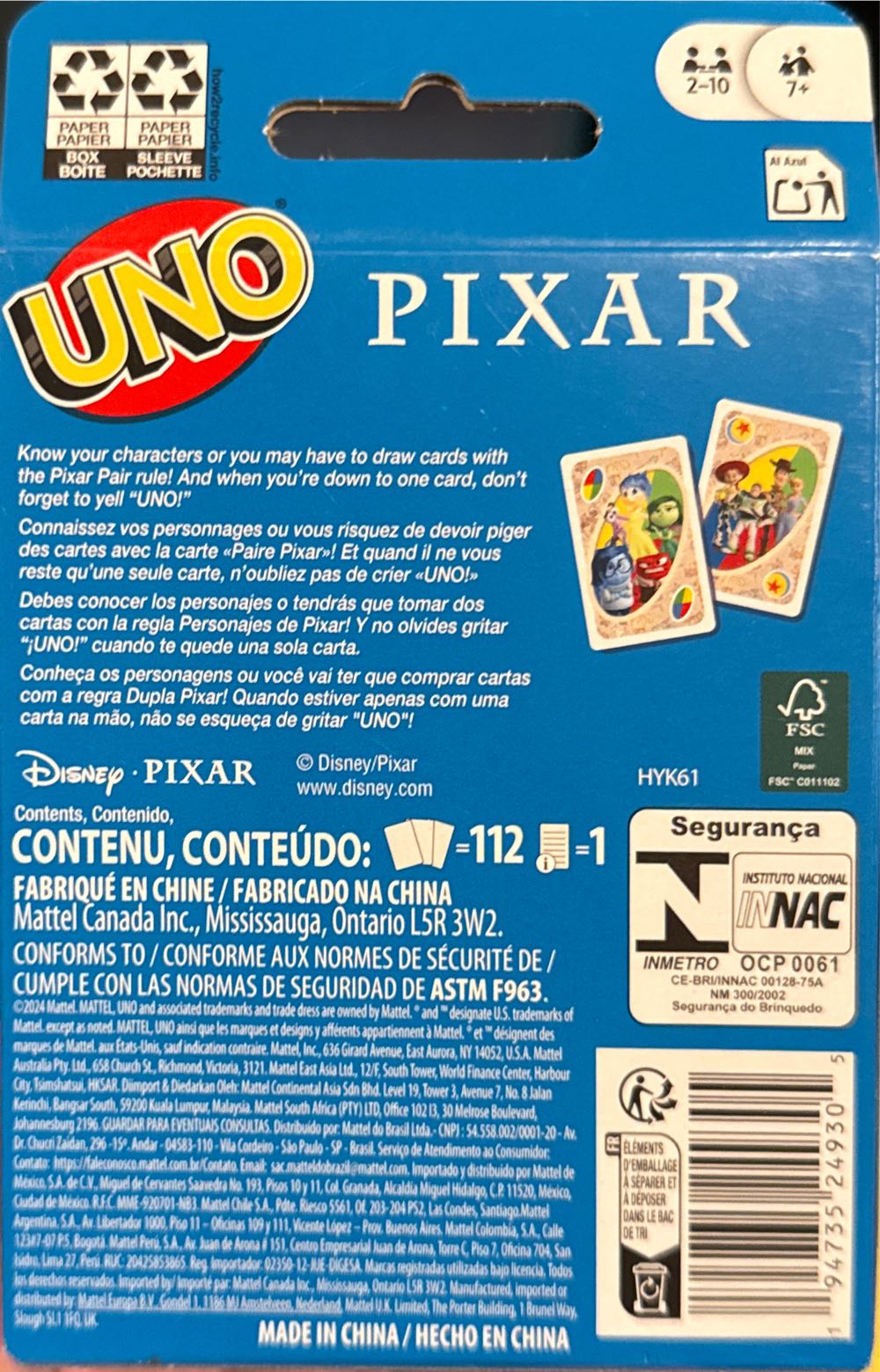 UNO-Disney Pixar  board game collectible [Barcode 194735249305] - Main Image 2