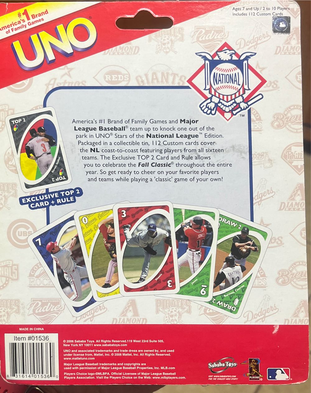 Uno National  League Tin 2006  board game collectible [Barcode 831614015360] - Main Image 2