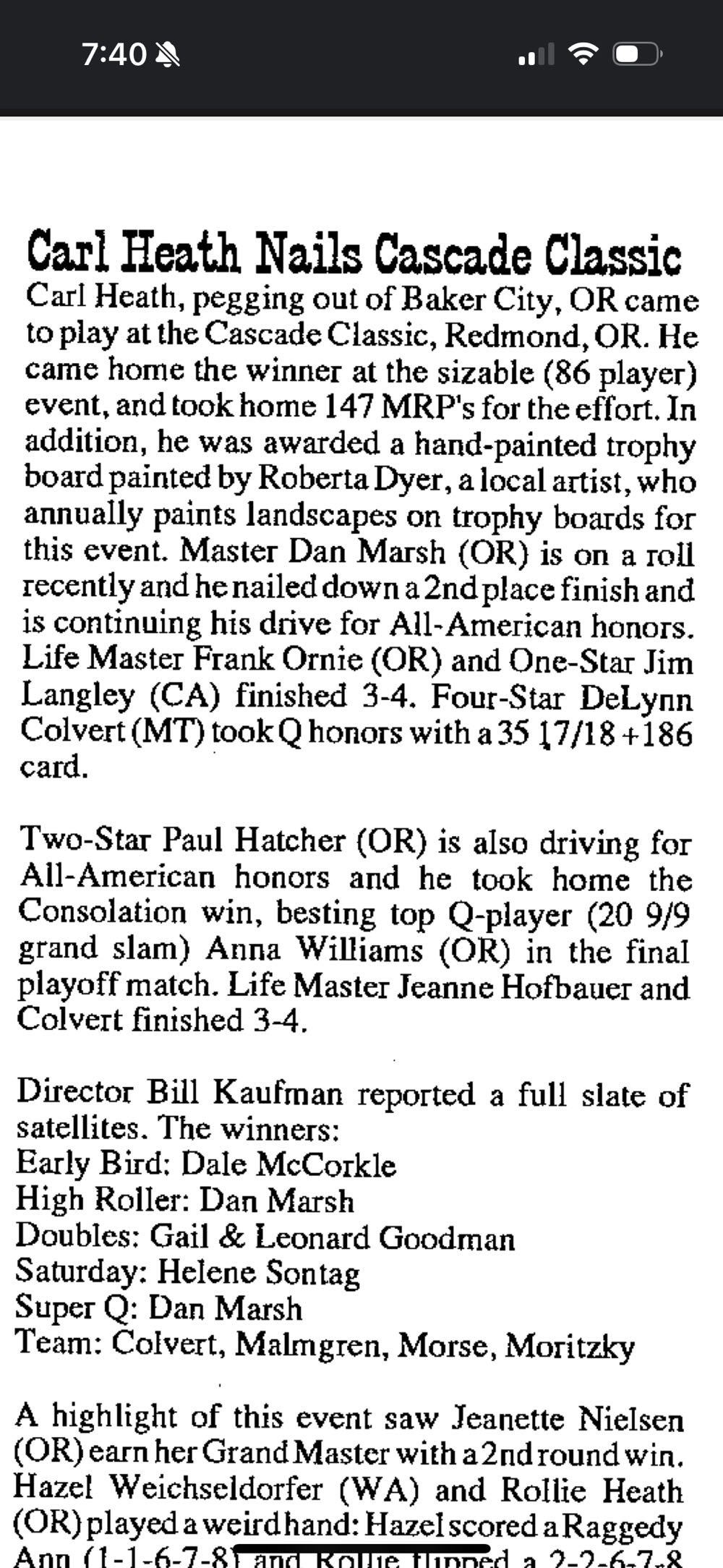 Vandercraft Tournament Long Board (2006 Cascade Cribbage Classic)  (2 Once Around) board game collectible - Main Image 4