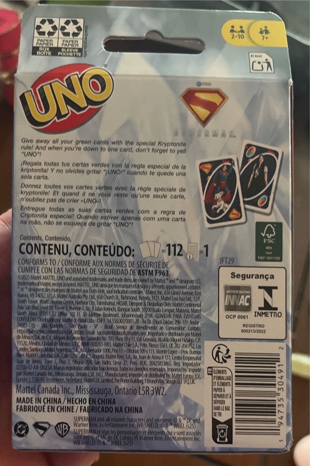 Uno Superman 2025  board game collectible [Barcode 194735304912] - Main Image 2
