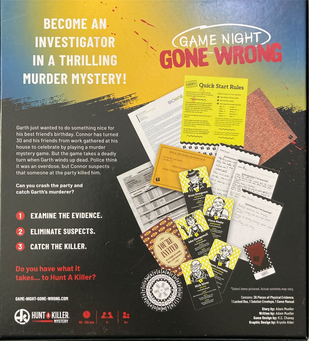 Hunt A Killer: Game Night Gone Wrong  (1+) board game collectible [Barcode 810816037400] - Main Image 2