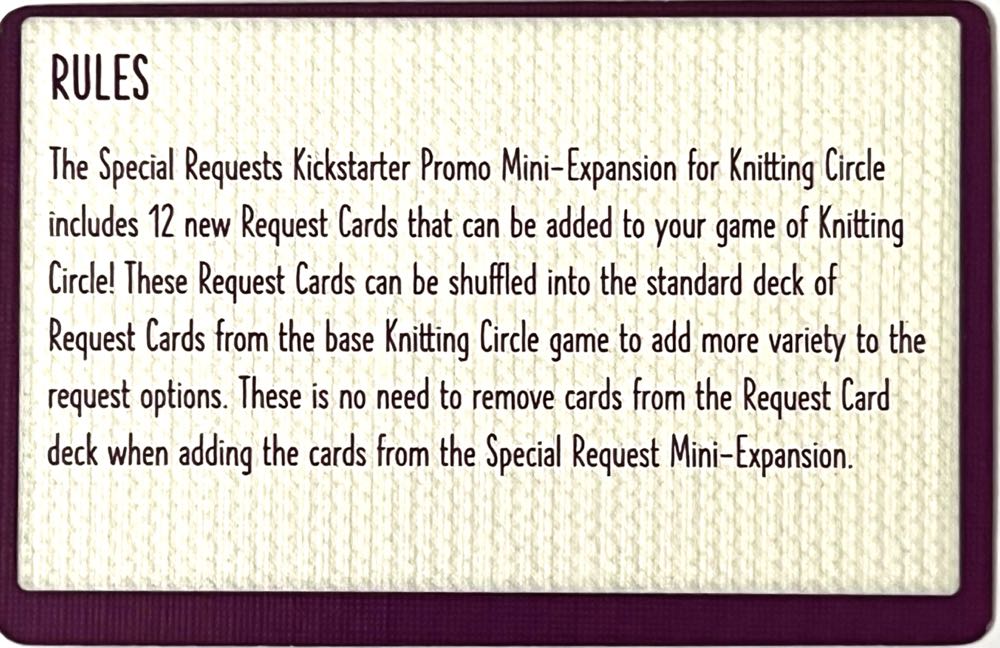 Knitting Circle: Special Requests KS Promo  (1 2 3 4) board game collectible [Barcode 729220010896] - Main Image 2