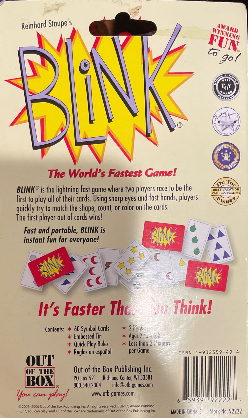 Reinhard Staupe’s Blink Card Travel Tin Sealed Tin 60 New  board game collectible [Barcode 659390922227] - Main Image 2