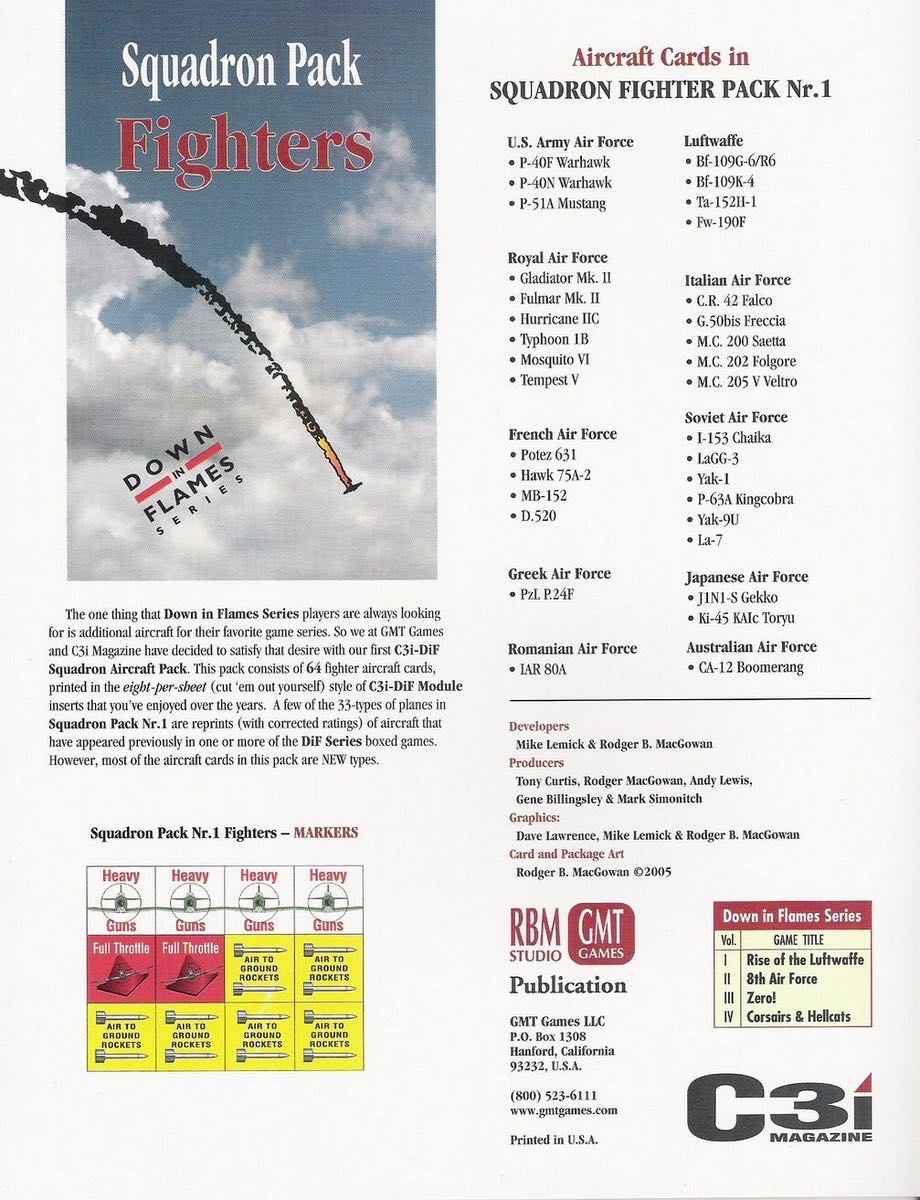 Down In Flames Squadron Pack 1: Fighters  (2) board game collectible - Main Image 2