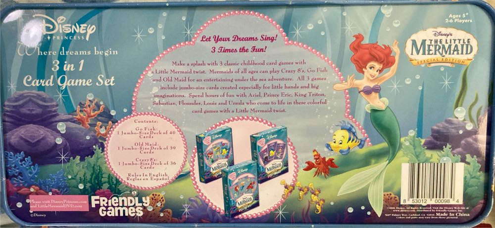 Disney The Little Mermaid Special Edition Card Games Crazy 8s Go Fish & Old Maid  (2-6) board game collectible [Barcode 853012000984] - Main Image 2