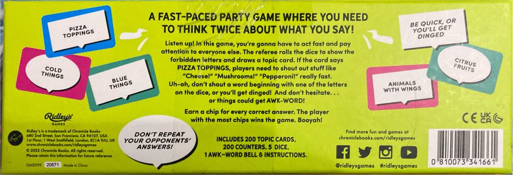 Ridley’s Awk-word Game: Act Fast & Shout Out Or Things Could Get Awk-word!  (2-8) board game collectible [Barcode 810073341661] - Main Image 2