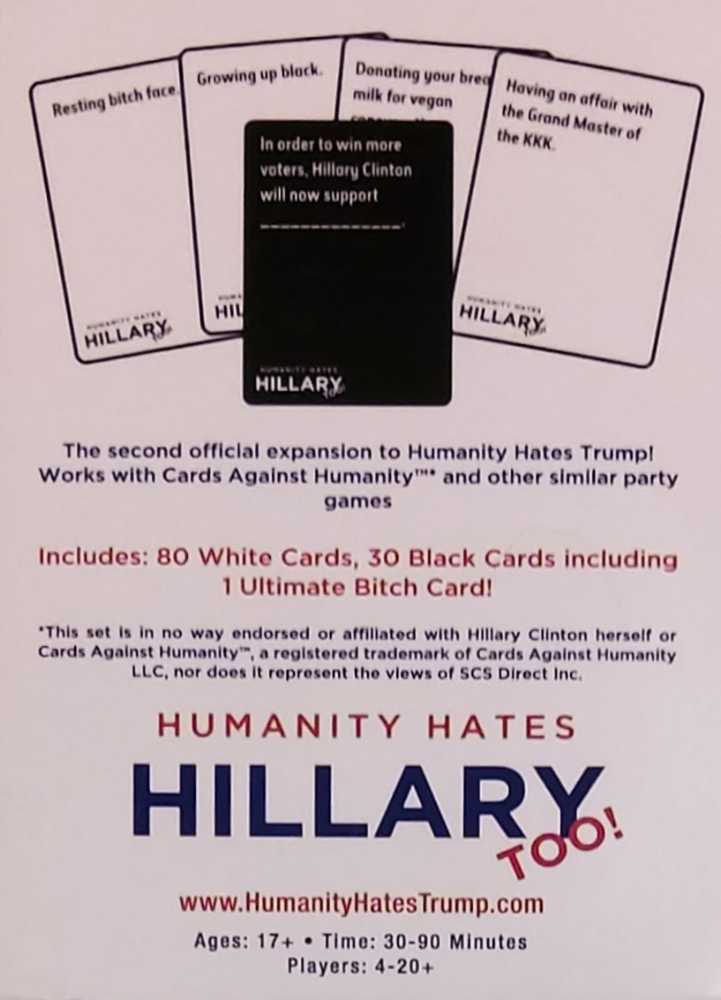 Humanity Hates Hillary Too!: Expansion Two  (4+) board game collectible [Barcode 656103022076] - Main Image 2