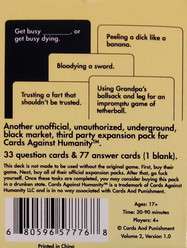Cards & Punishment: Vol. 2: Version 1.0  (4+) board game collectible [Barcode 680596577768] - Main Image 2