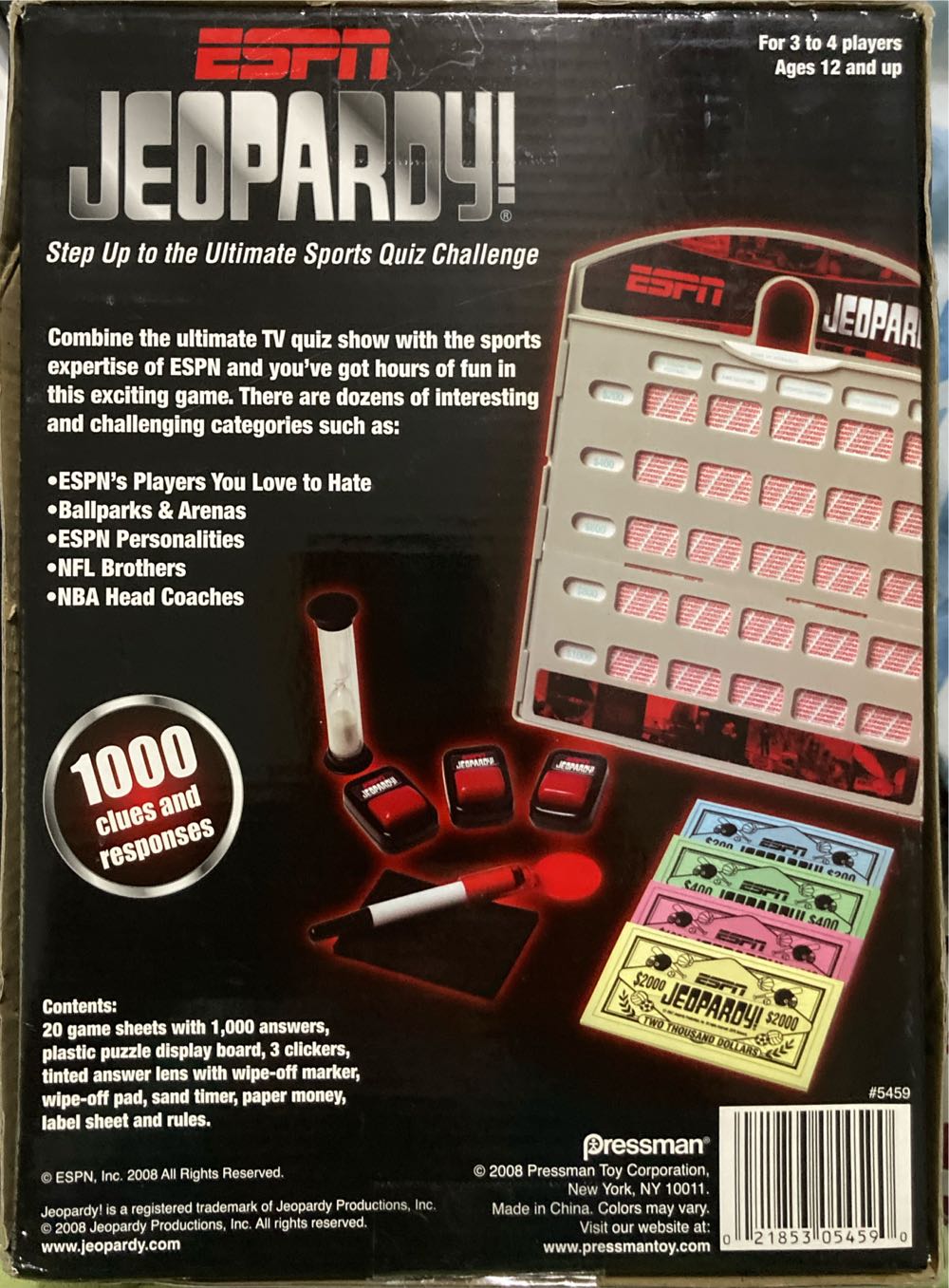 Jeopardy! (2008) ESPN Sports Quiz Challenge  (3-4) board game collectible [Barcode 021853054590] - Main Image 2