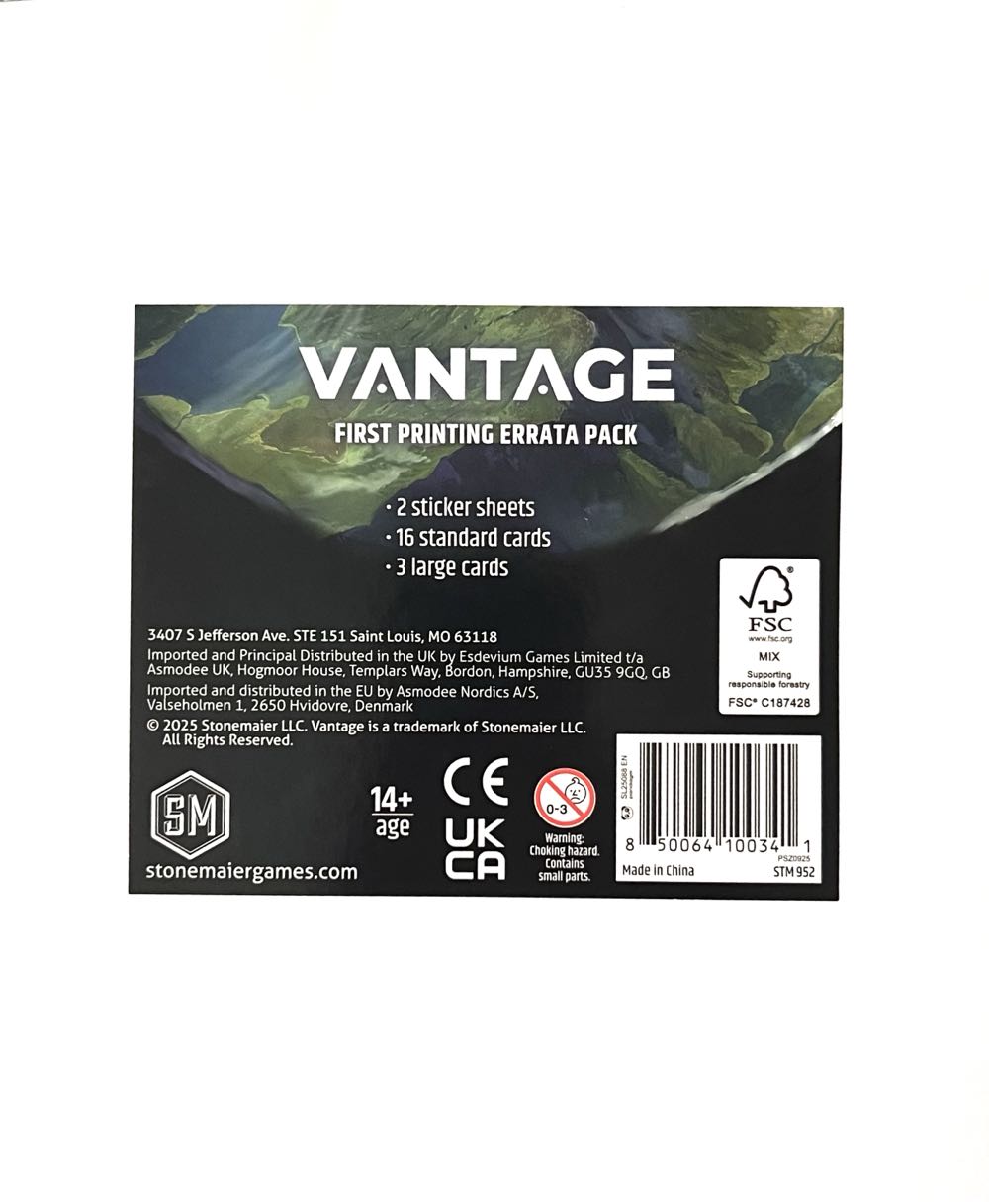 Vantage First Pruning Errata Pack  board game collectible [Barcode 850064100341] - Main Image 2