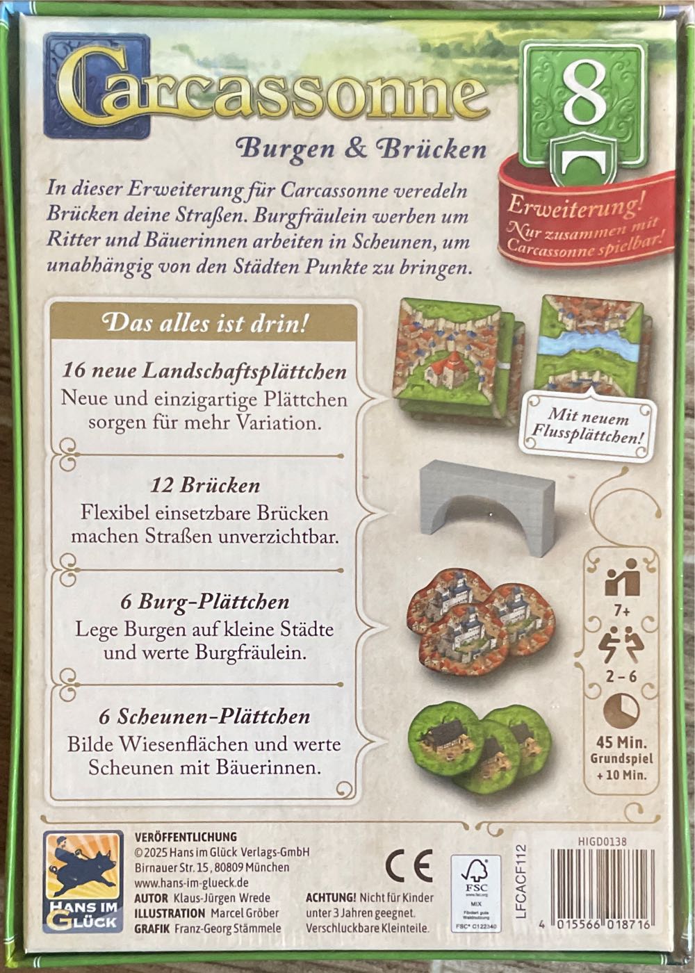 Carcassonne, Burgen & Brücken, Erweiterung 8  (2-6) board game collectible [Barcode 4015566018716] - Main Image 2