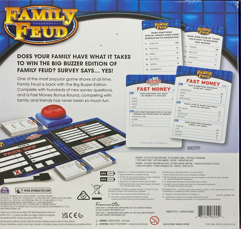 Family Feud: Big Buzzer Edition  (3+) board game collectible [Barcode 681147062559] - Main Image 2