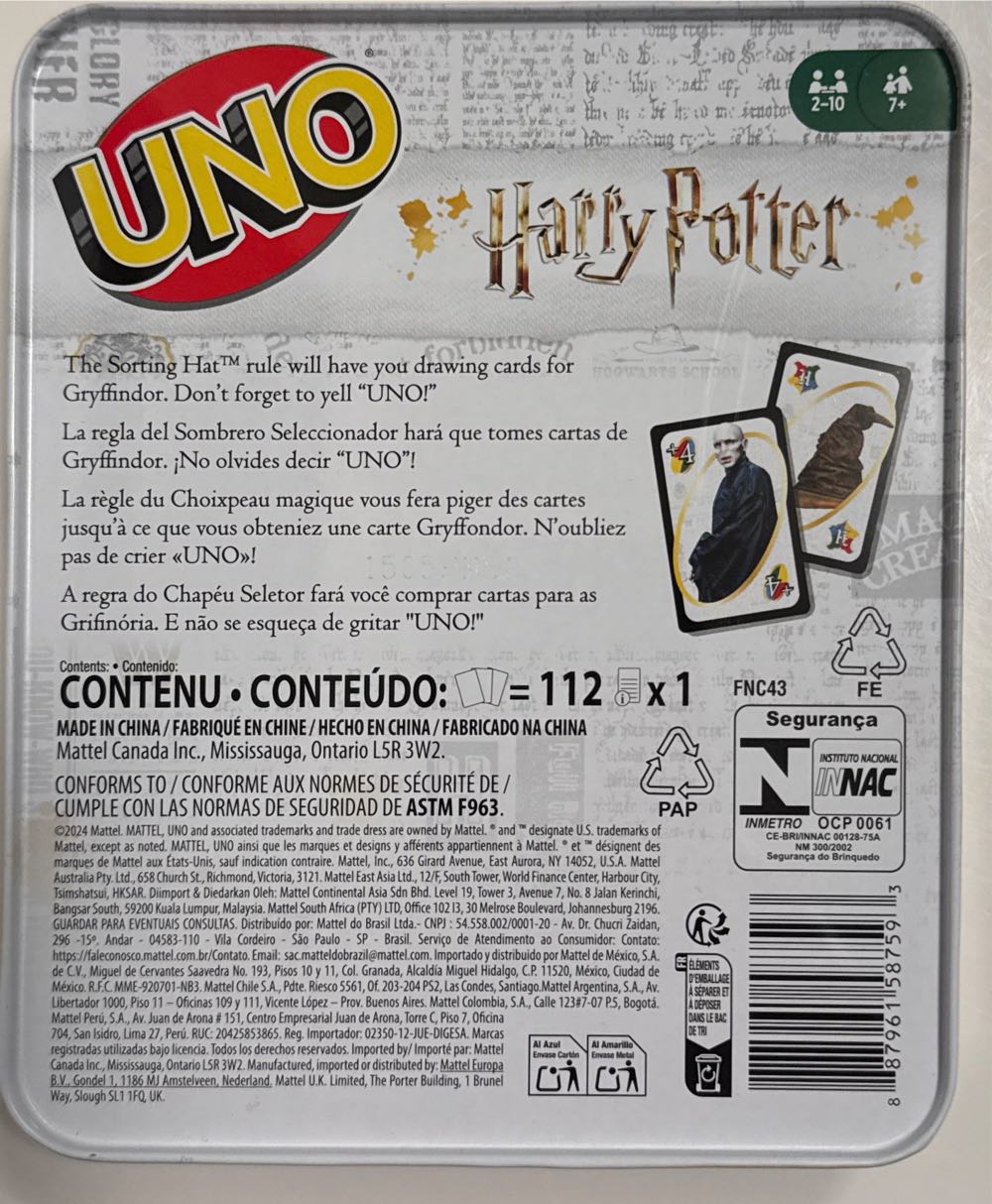 UNO-Harry Potter (In Tin)  board game collectible [Barcode 887961587593] - Main Image 2