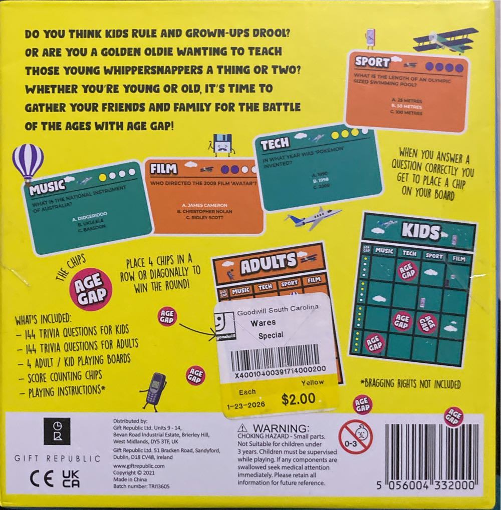 Age Gap The Kids Vs Adults Trivia  (2-4) board game collectible [Barcode 5056004332000] - Main Image 2