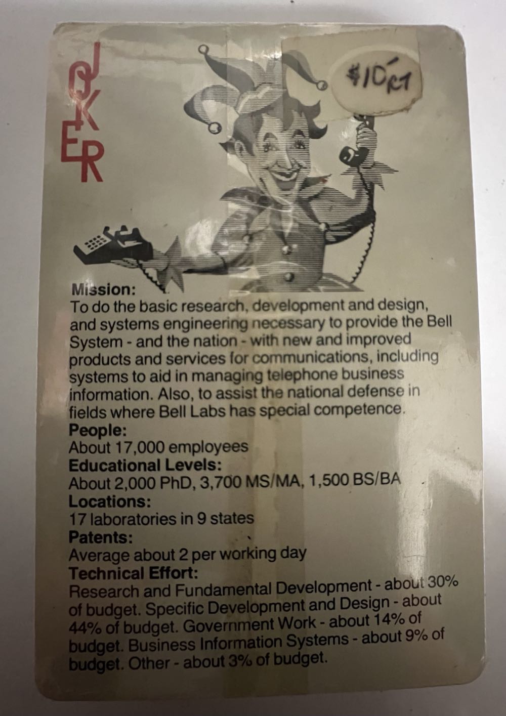 Bell Laboratories 1975 Playing Cards  board game collectible - Main Image 2