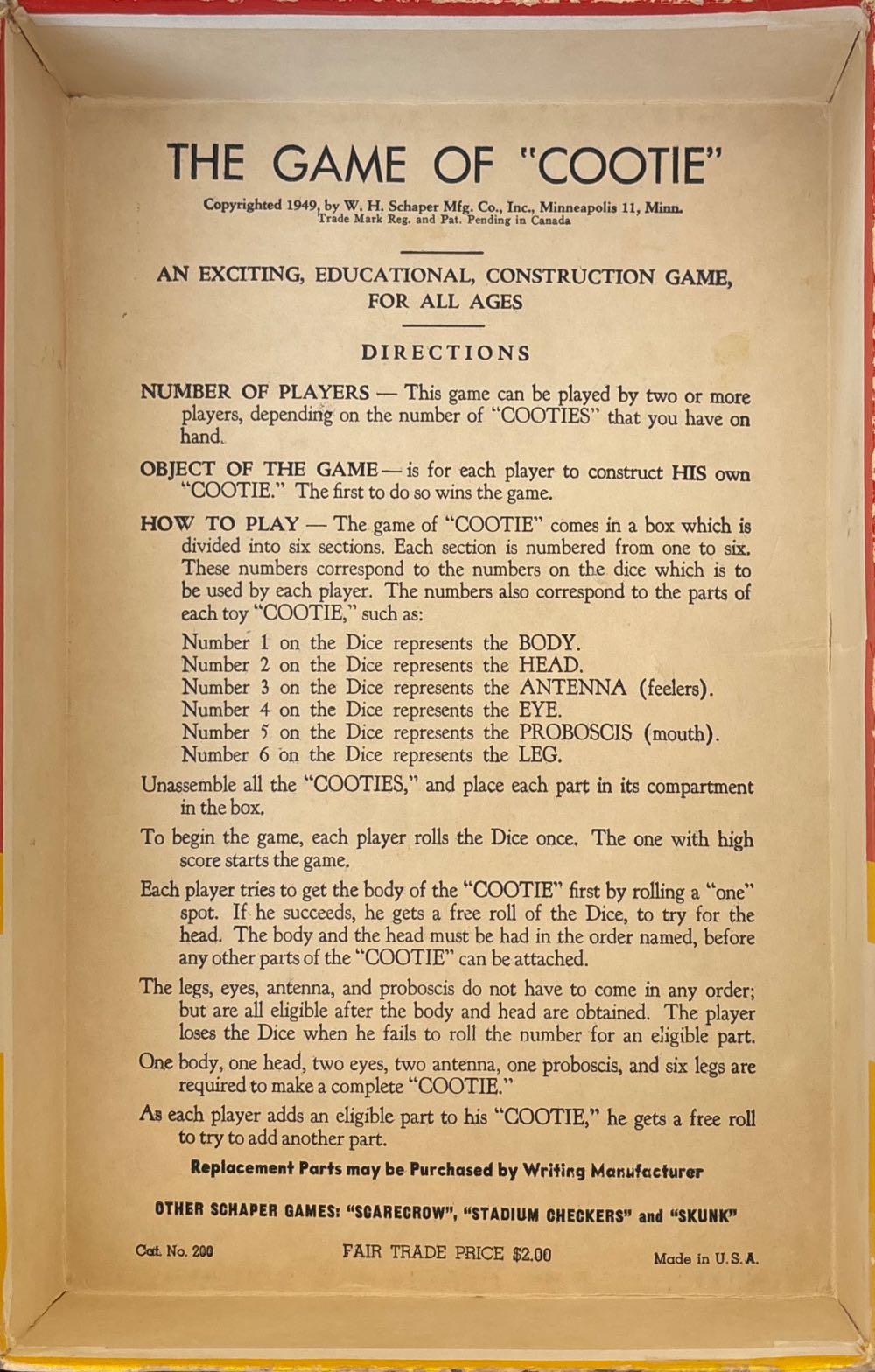 The Game of “Cootie”  (2-4) board game collectible - Main Image 3