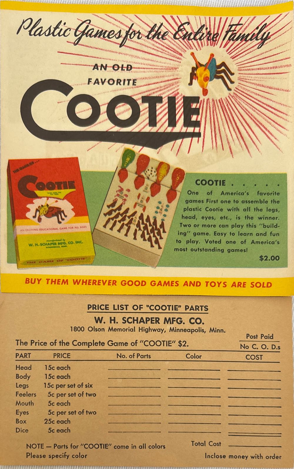 The Game of “Cootie”  (2-4) board game collectible - Main Image 4