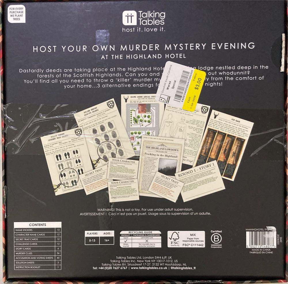Murder mystery: at the highland hotel  (5-13) board game collectible - Main Image 2