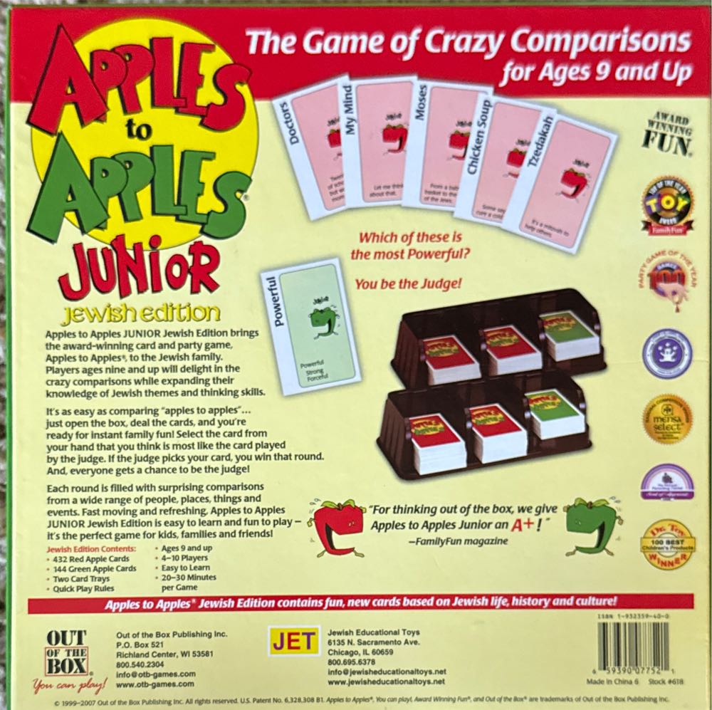 Apples To Apples Junior, Jewish Edition  (4-10) board game collectible [Barcode 659390077521] - Main Image 2