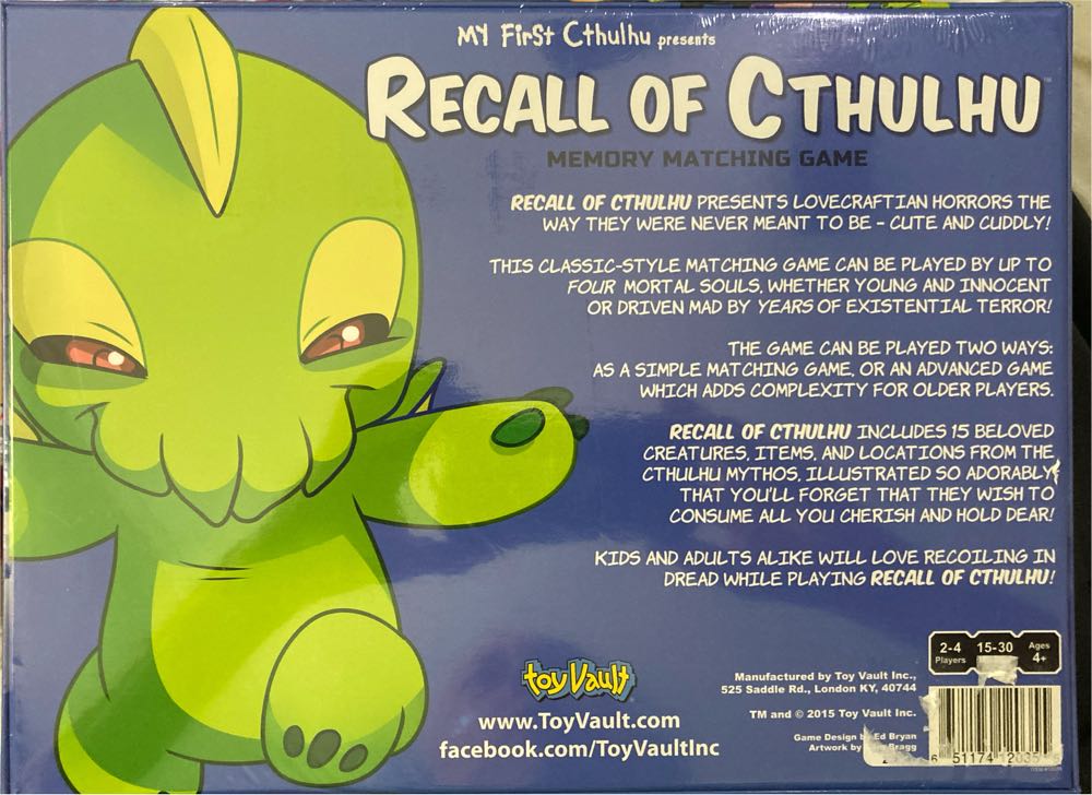 Toy Vault Recall Of Cthulhu: A Children’s Memory Matching Game  (2-4) board game collectible [Barcode 651174120355] - Main Image 2