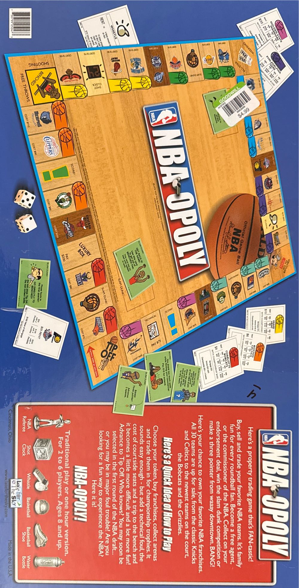 Nbaopoly Monopoly Basketball Slam Dunk Preowned Nba Complete!  board game collectible [Barcode 730799050473] - Main Image 2