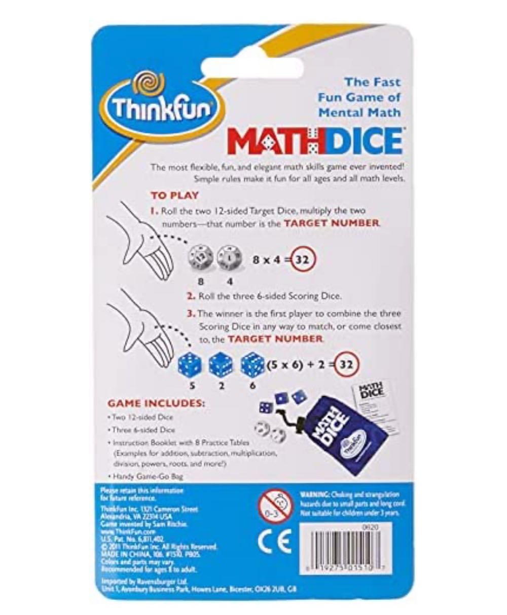 MATH DICE Game Think Fun  (2+) board game collectible - Main Image 2