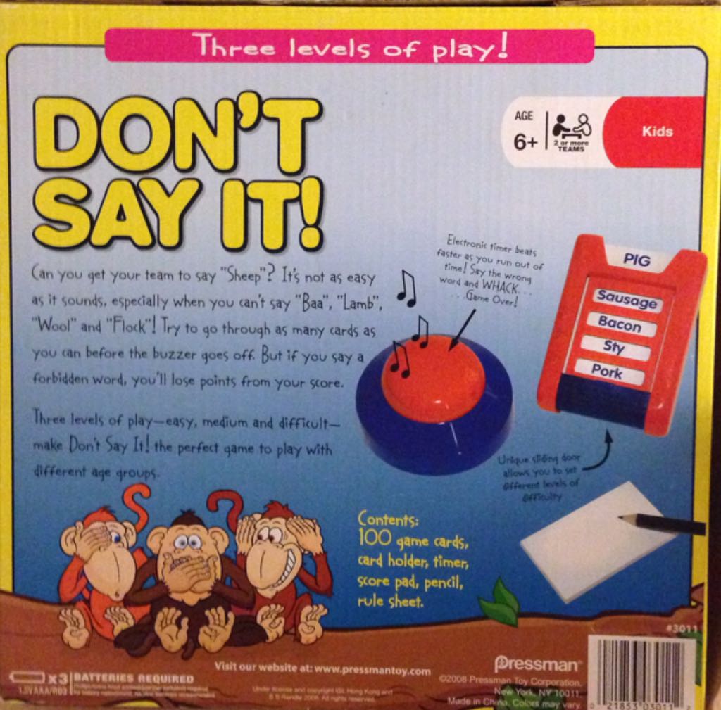 Don’t Say It  (2+) board game collectible [Barcode 021853030112] - Main Image 2