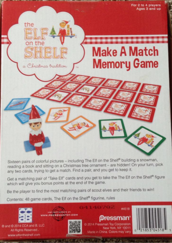 The Elf On The Shelf Make A Match Memory Game  (2-4) board game collectible [Barcode 021853045185] - Main Image 2