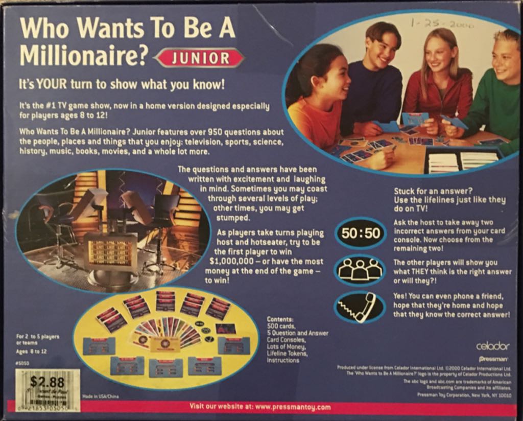 Who Wants To Be A Millionaire? Junior  (5) board game collectible [Barcode 021853050509] - Main Image 2