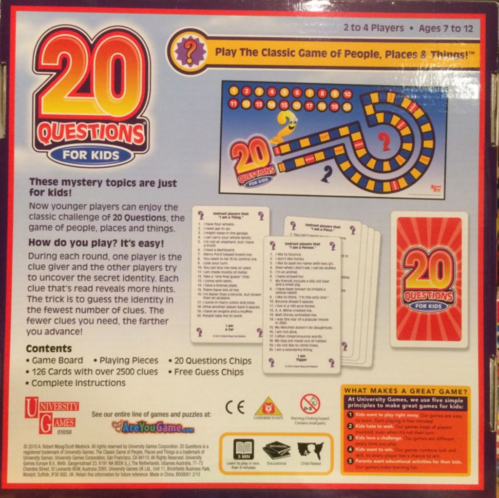 20 Questions for Kids  (2-10) board game collectible [Barcode 025766010506] - Main Image 2