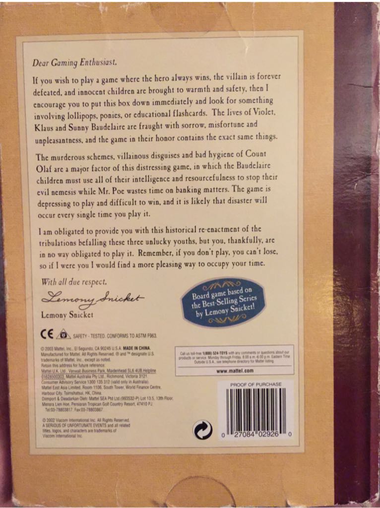 Lemony Snicket’s The Perilous Parlor Game  (2-4) board game collectible [Barcode 027084029260] - Main Image 2