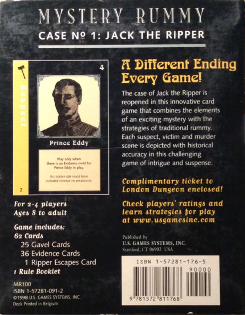 Mystery Rummy Case No. 1 Jack The Ripper  (2-4) board game collectible [Barcode 084626001030] - Main Image 2