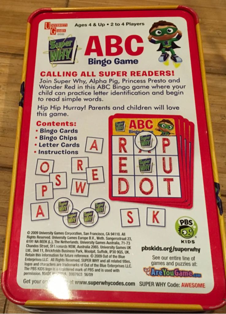 ABC Bingo: Super Why  board game collectible [Barcode 794764013320] - Main Image 2