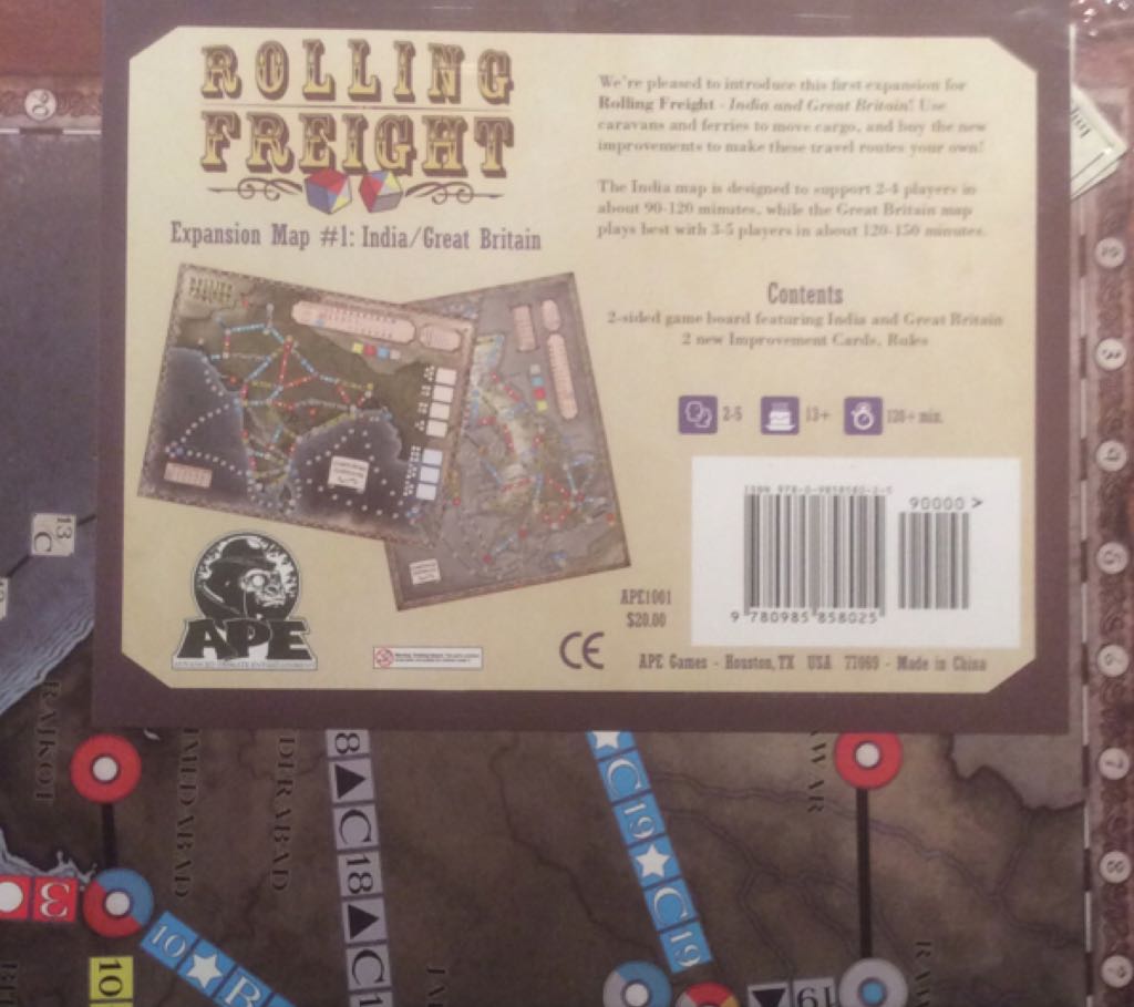 Rolling Freight: Expansion Map #1: India / Great Britian  (2-5) board game collectible [Barcode 9780985858025] - Main Image 2