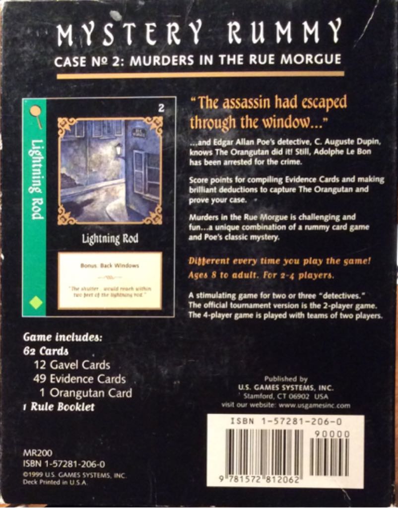 Mystery Rummy: Case No. 2: Murders In The Rue Morgue  (2-4) board game collectible [Barcode 9781572812062] - Main Image 2