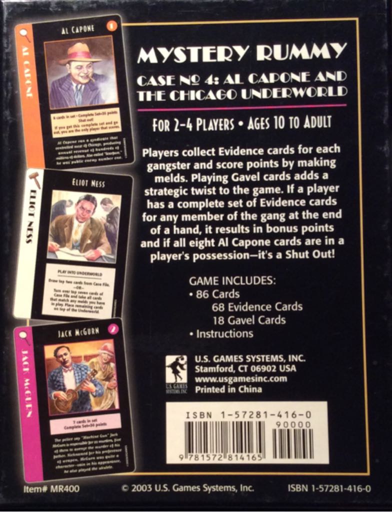 Mystery Rummy: Case No. 4: Al Capone And The Chicago Underworld  (2-4) board game collectible [Barcode 9781572814165] - Main Image 2