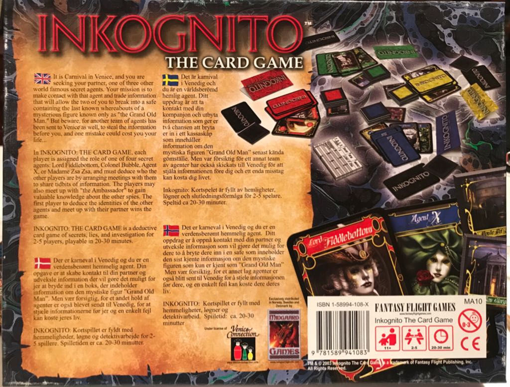 Inkognito  (2-5) board game collectible [Barcode 9781589941083] - Main Image 2