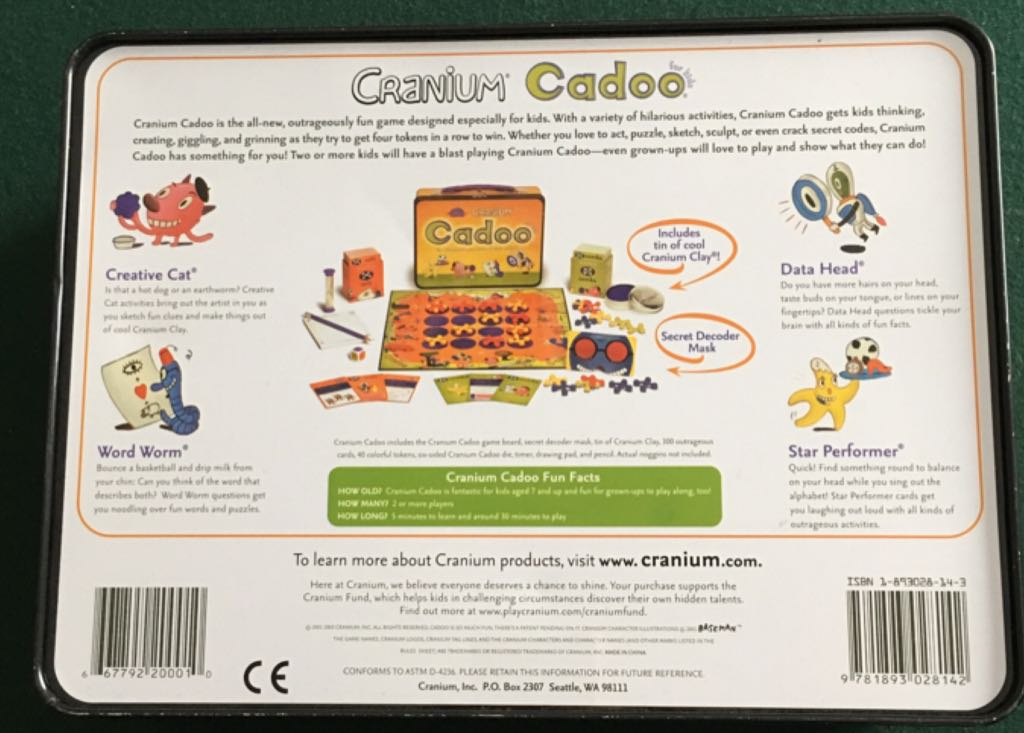 Cranium Cadoo Lunchbox Tin Edition  (2+) board game collectible [Barcode 9781893028142] - Main Image 2