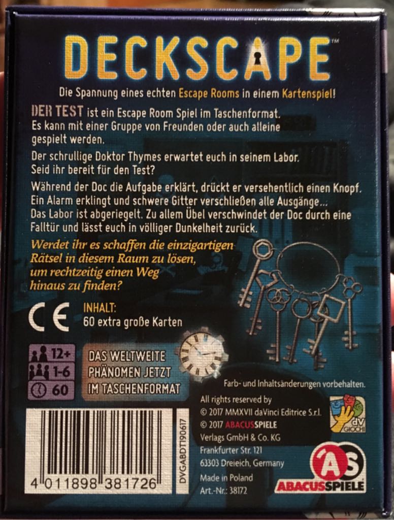 Deckscape: Test Time  (1-6) board game collectible [Barcode 9788890944741] - Main Image 2