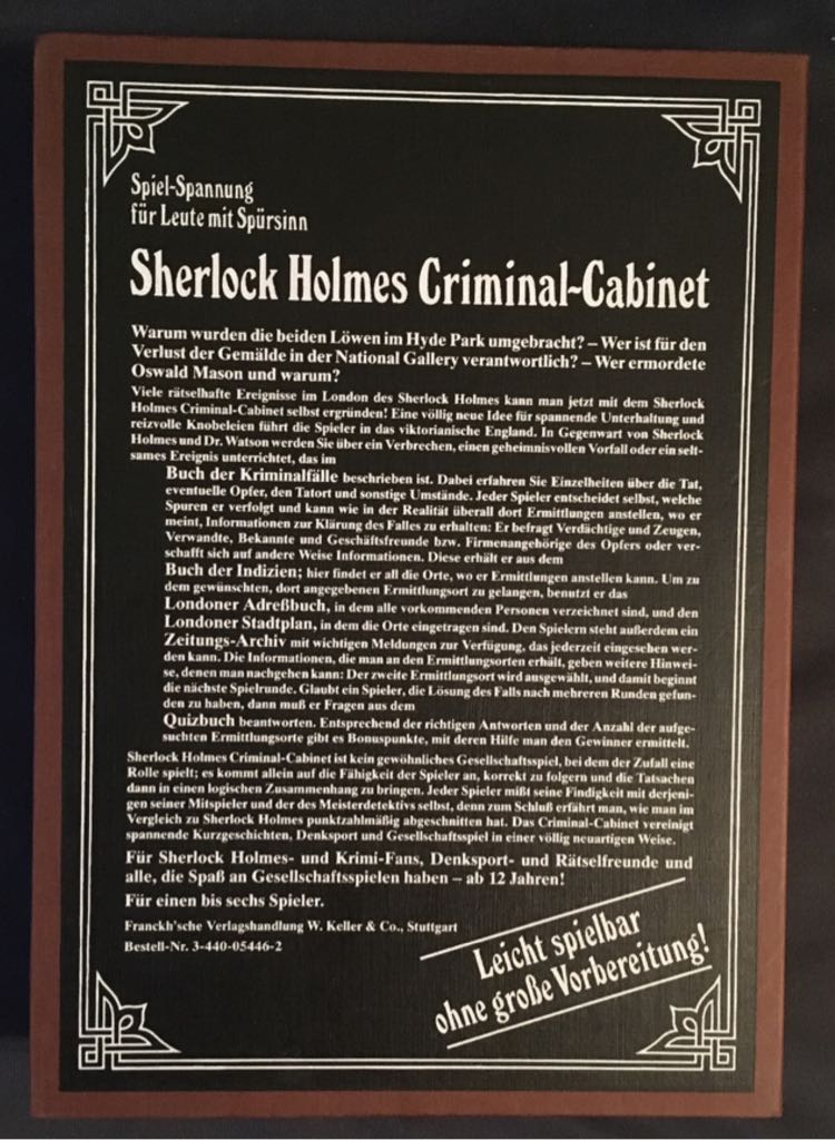 Sherlock Holmes Criminal-Cabinet, SPIEL des Jahres 1985  (1-6) board game collectible - Main Image 2
